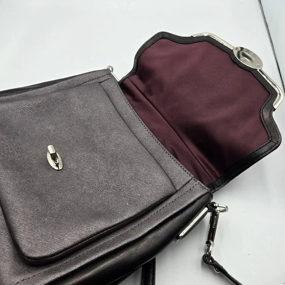 NEW COACH Madison Sadie Flap Saffiano Leather Satchel Gray Metallic + Red F26274 - Picture 7 of 16